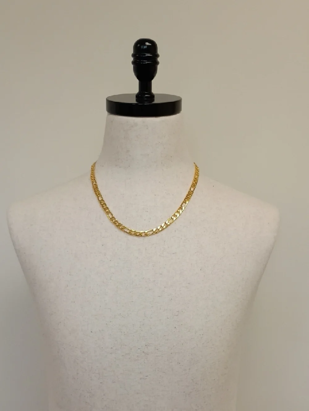 Gold Tone Figaro Chain Necklace 22” Unisex Layering Jewelry